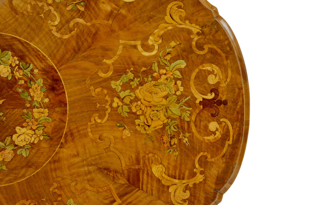 19th Century Carved Walnut Marquetry Center Table — image 5