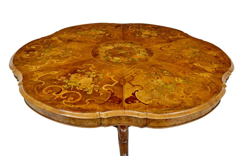 19th Century Carved Walnut Marquetry Center Table — image 3