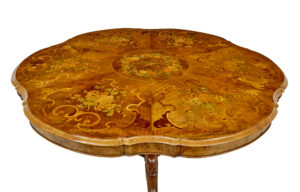 19th Century Carved Walnut Marquetry Center Table — thumbnail 3