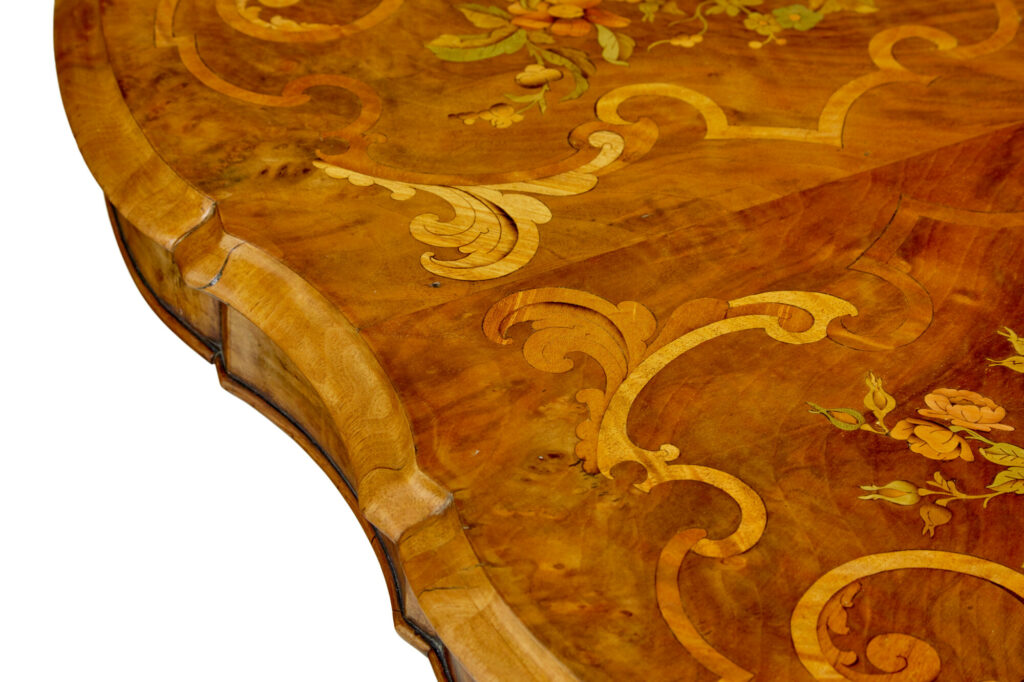 19th Century Carved Walnut Marquetry Center Table — image 2