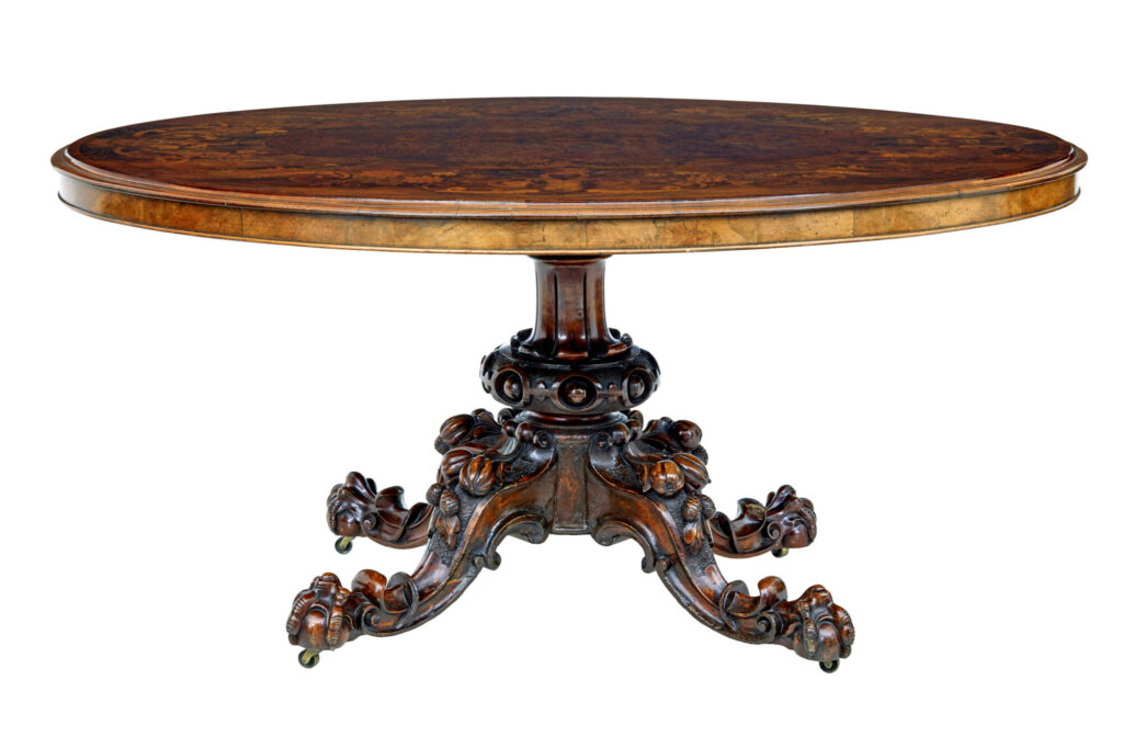 19th Century Walnut Victorian Marquetry Tilt Top Table — image 10
