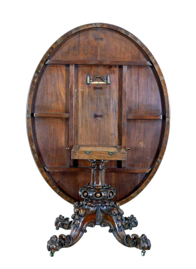 19th Century Walnut Victorian Marquetry Tilt Top Table — image 8