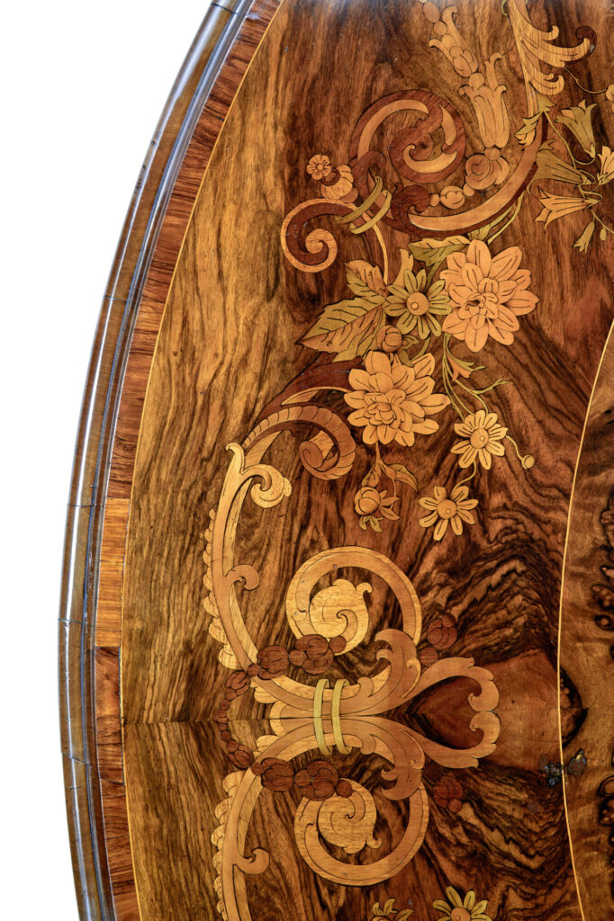 19th Century Walnut Victorian Marquetry Tilt Top Table — image 7