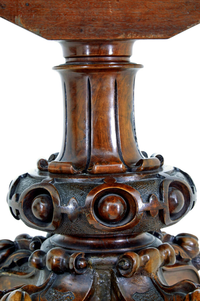 19th Century Walnut Victorian Marquetry Tilt Top Table — image 4