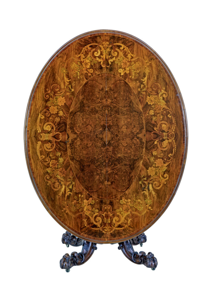 19th Century Walnut Victorian Marquetry Tilt Top Table