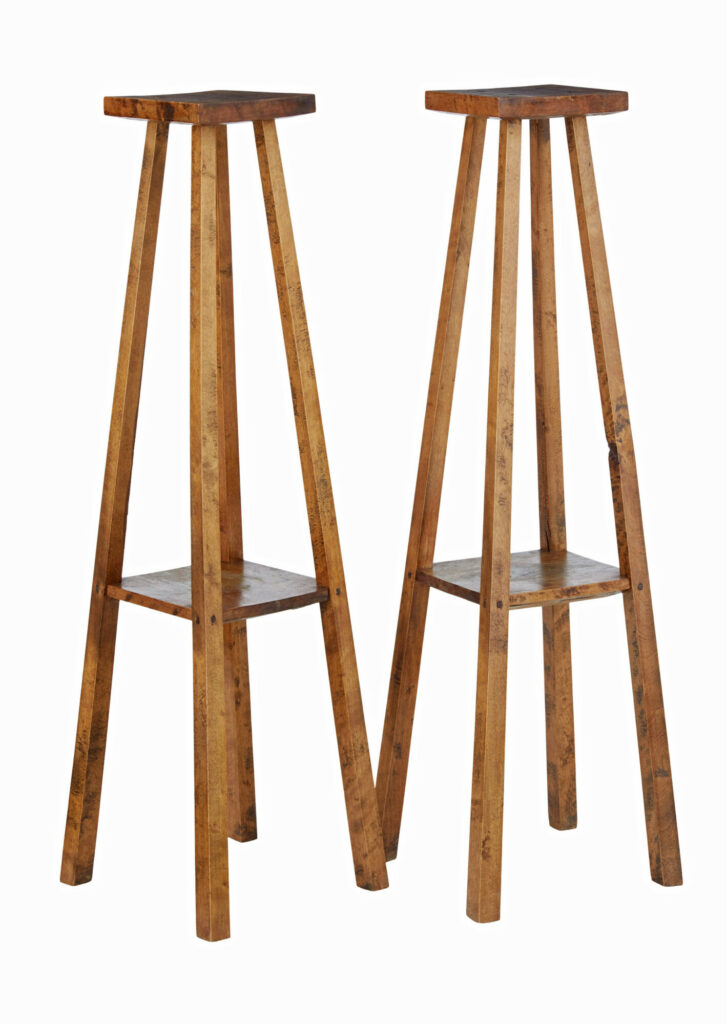 PAIR OF LATE 19TH CENTURY RUSTIC OAK PEDESTAL STANDS