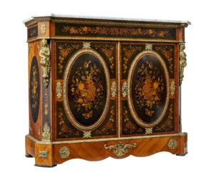 19TH CENTURY LOUIS XVI STYLE ORMOLU-MOUNTED MARQUETRY MEUBLE D'APPUI