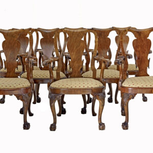 SET OF 8 CARVED QUEEN ANNE STYLE WALNUT DINING CHAIRS BY SPILLMAN & CO