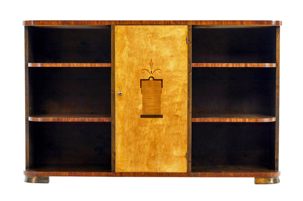 Mid 20th Century Scandinavian Birch Inlaid Open Bookcase — image 6