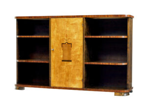 MID 20TH CENTURY SCANDINAVIAN BIRCH INLAID OPEN BOOKCASE