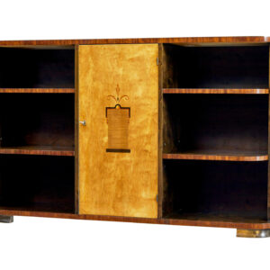 MID 20TH CENTURY SCANDINAVIAN BIRCH INLAID OPEN BOOKCASE