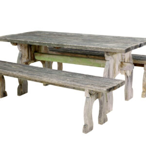 MID CENTURY SOLID PINE HORSESHOE GARDEN TABLE AND BENCHES