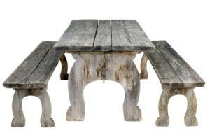 Mid Century Solid Pine Horseshoe Garden Table and Benches — thumbnail 10