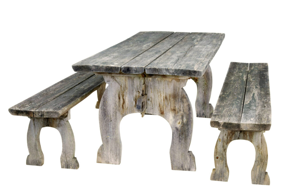 Mid Century Solid Pine Horseshoe Garden Table and Benches — image 9
