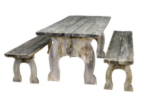 Mid Century Solid Pine Horseshoe Garden Table and Benches — thumbnail 9