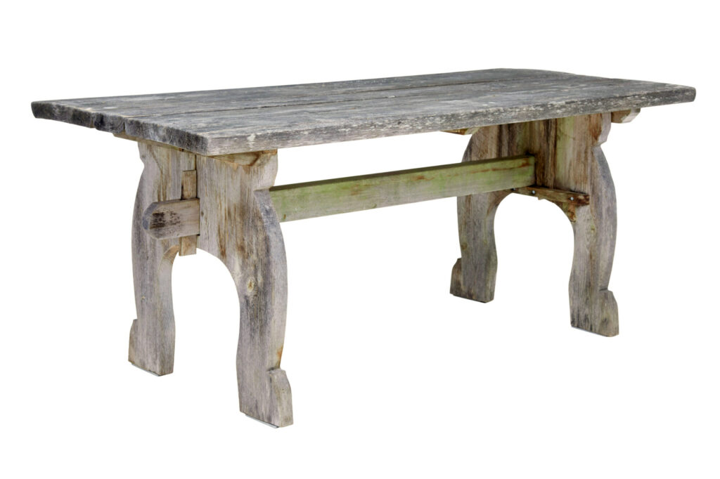 Mid Century Solid Pine Horseshoe Garden Table and Benches — image 7