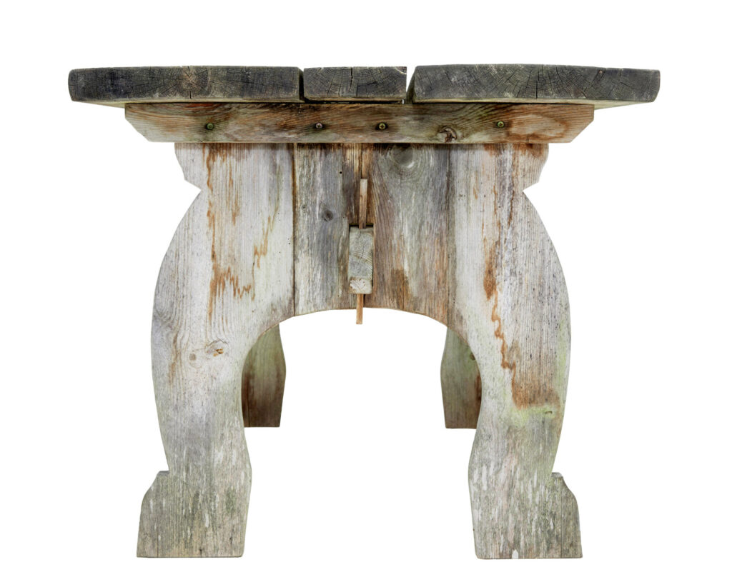 Mid Century Solid Pine Horseshoe Garden Table and Benches — image 4