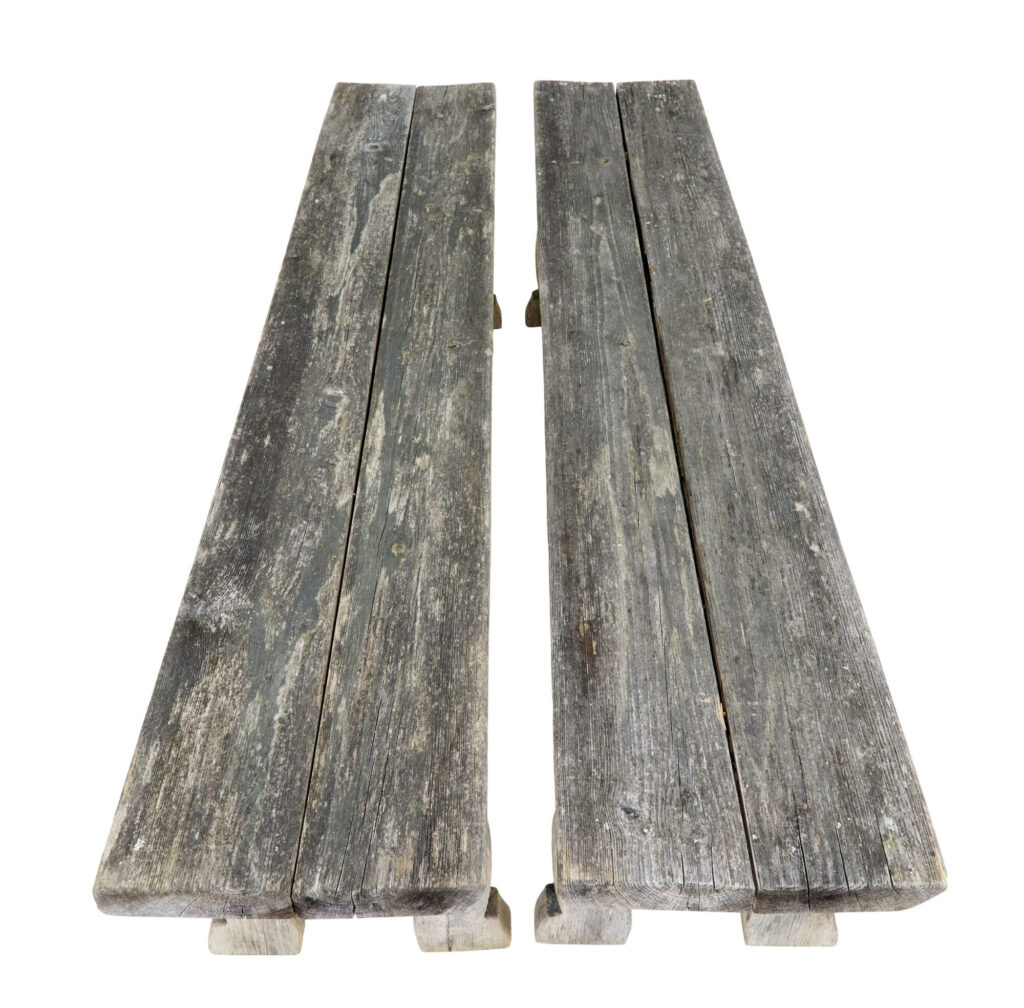 Mid Century Solid Pine Horseshoe Garden Table and Benches — image 2
