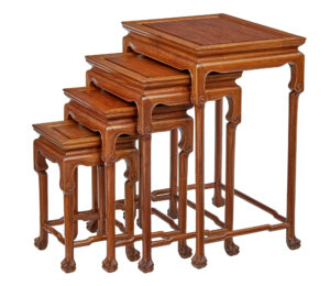 NEST OF 4 HARDWOOD CHINESE TABLES BY MAYFAIR AND COMPANY