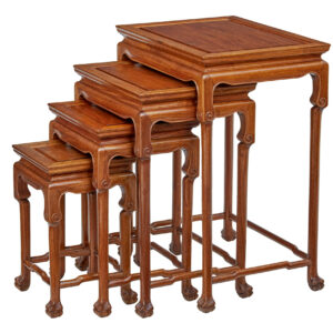 NEST OF 4 HARDWOOD CHINESE TABLES BY MAYFAIR AND COMPANY