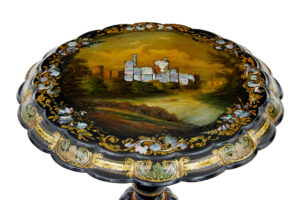 19th Century Papier Mache and Painted Mother of Pearl Inlaid Tilt-Top Table — thumbnail 10