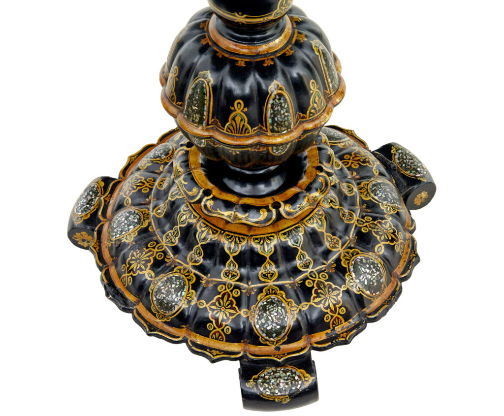 19th Century Papier Mache and Painted Mother of Pearl Inlaid Tilt-Top Table — image 9