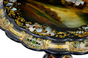 19th Century Papier Mache and Painted Mother of Pearl Inlaid Tilt-Top Table — thumbnail 8