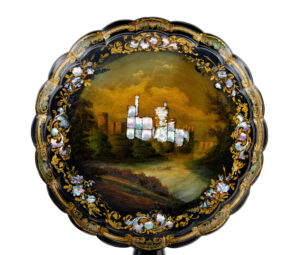 19th Century Papier Mache and Painted Mother of Pearl Inlaid Tilt-Top Table — thumbnail 7