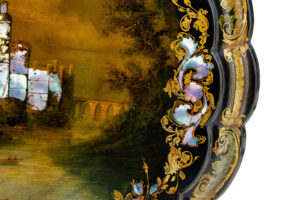 19th Century Papier Mache and Painted Mother of Pearl Inlaid Tilt-Top Table — thumbnail 5