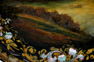 19th Century Papier Mache and Painted Mother of Pearl Inlaid Tilt-Top Table — thumbnail 4