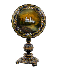 19th Century Papier Mache and Painted Mother of Pearl Inlaid Tilt-Top Table — thumbnail 3