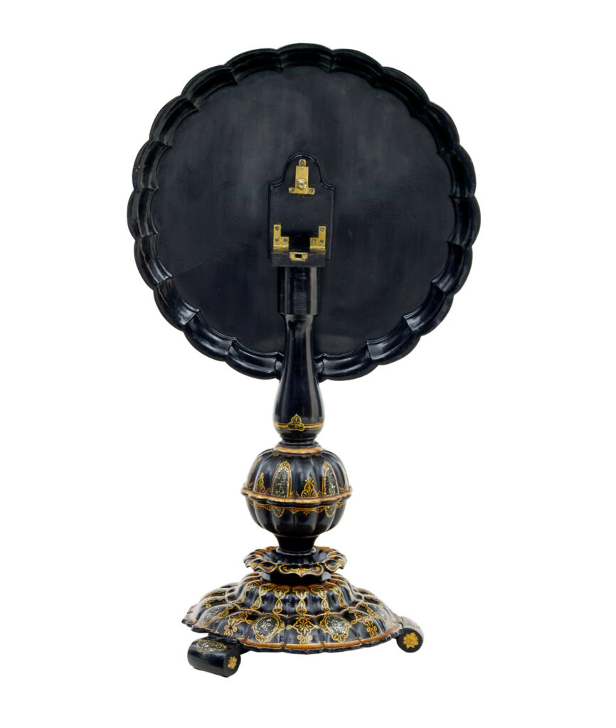 19th Century Papier Mache and Painted Mother of Pearl Inlaid Tilt-Top Table — image 2