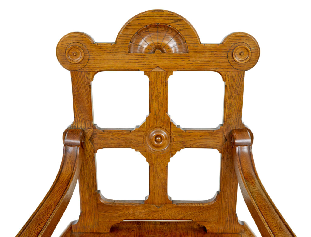 Late 19th Century Carved Oak Arts and Crafts Armchair — image 7