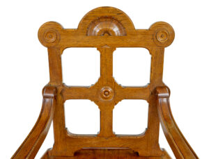 Late 19th Century Carved Oak Arts and Crafts Armchair — thumbnail 7