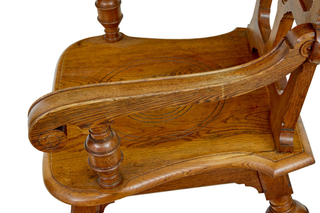 Late 19th Century Carved Oak Arts and Crafts Armchair — image 6