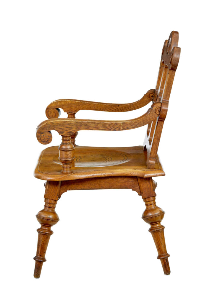 Late 19th Century Carved Oak Arts and Crafts Armchair — image 4