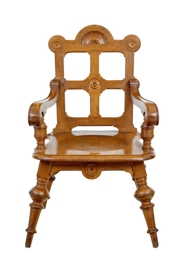 Late 19th Century Carved Oak Arts and Crafts Armchair — image 3