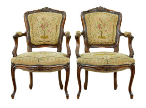 PAIR OF 19TH CENTURY FRENCH TAPESTRY AND WALNUT ARMCHAIRS