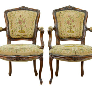 PAIR OF 19TH CENTURY FRENCH TAPESTRY AND WALNUT ARMCHAIRS