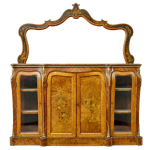 HIGH VICTORIAN INLAID BURR WALNUT CREDENZA WITH MIRROR