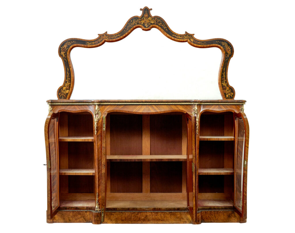 High Victorian Inlaid Burr Walnut Credenza with Mirror — image 12