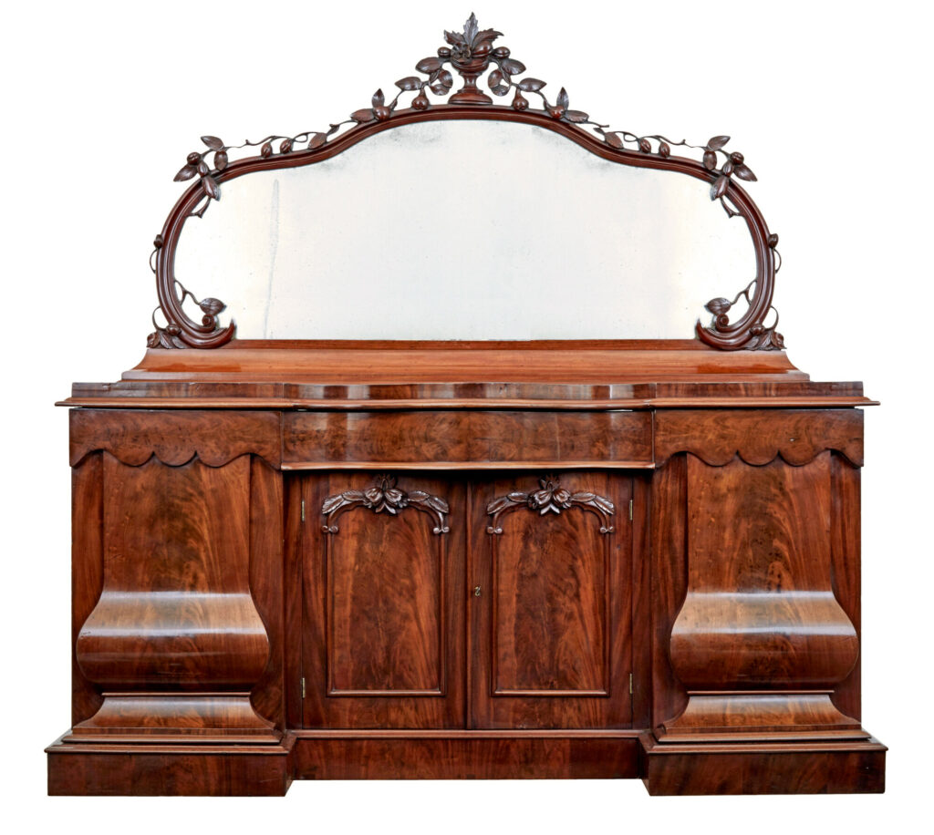 High Victorian Shaped Flame Mahogany Mirrored Sideboard