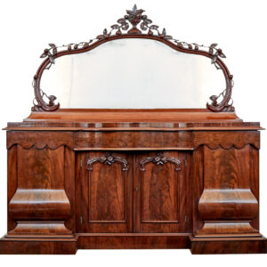 HIGH VICTORIAN SHAPED FLAME MAHOGANY MIRRORED SIDEBOARD