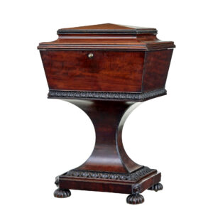 19TH CENTURY CARVED MAHOGANY TEAPOY STAMPED GILLOWS