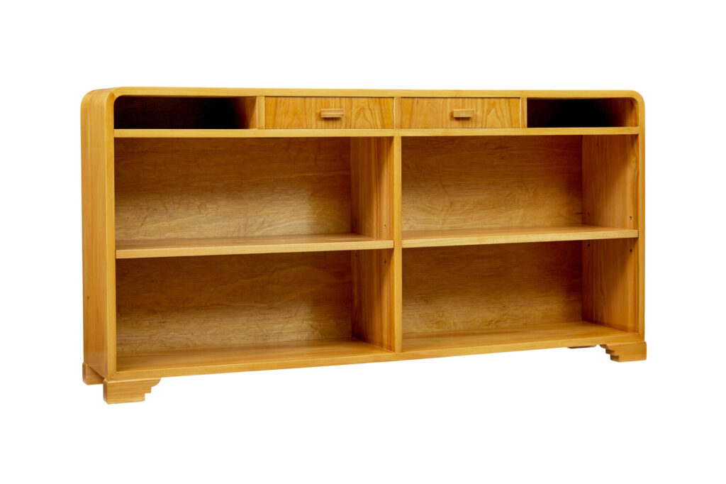 Scandinavian Mid Century Elm Low Open Bookcase