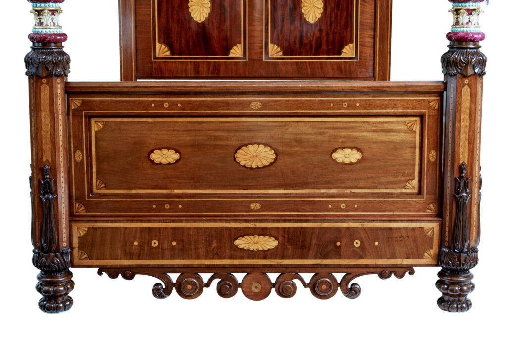 Rare 19th Century Mahogany and Porcelain 4 Poster Bed — image 22