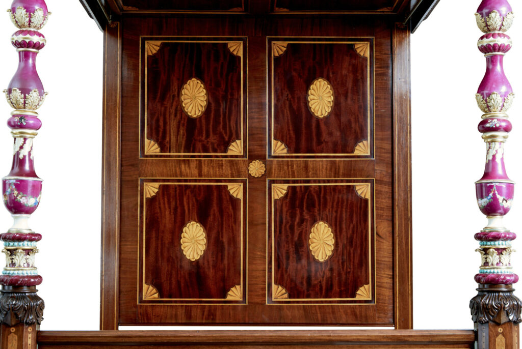 Rare 19th Century Mahogany and Porcelain 4 Poster Bed — image 21