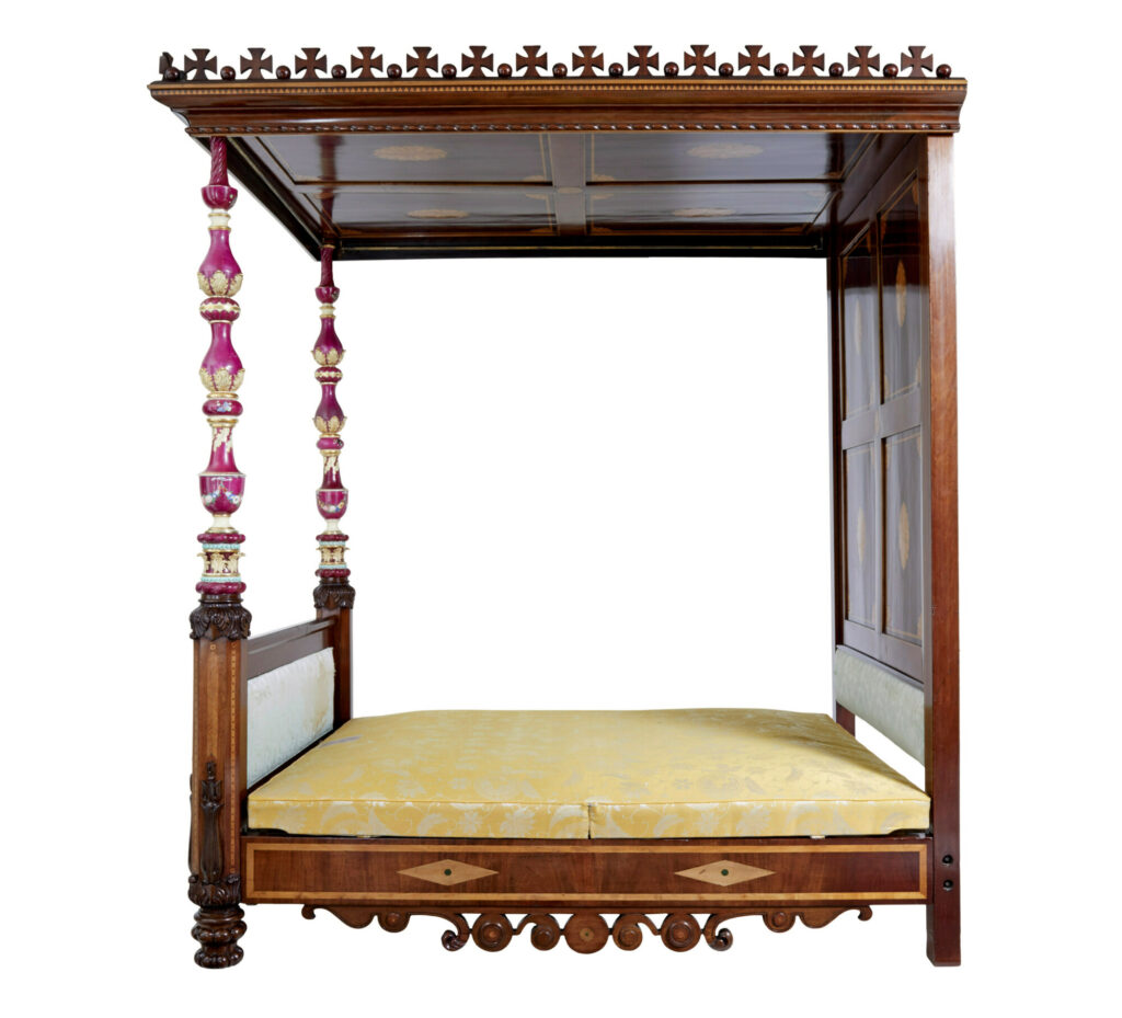Rare 19th Century Mahogany and Porcelain 4 Poster Bed — image 11