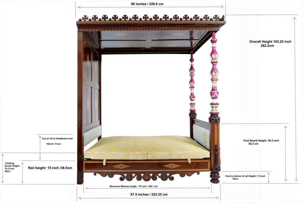 Rare 19th Century Mahogany and Porcelain 4 Poster Bed — image 27