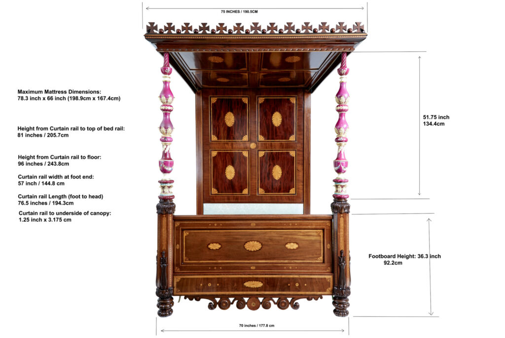 Rare 19th Century Mahogany and Porcelain 4 Poster Bed — image 26
